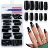 Bellelfin 120Pcs Black Press on Nails Medium Square Glue on Nails, Glossy Solid Color Fake Nails Full Cover Acrylic Nails Press on for Women Girls Artificial Fingernails