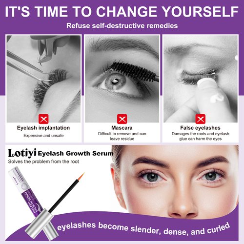 LOTIYI Eyelashes Growth Serum - 6ml Eyelash Growth Serum for Natural Lashes & Extensions & Eyebrows, Thicker, Fuller & Longer Looking Eyelashes Lash Enhancing Serum, Vegan & Cruelty-Free