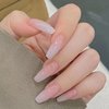 24Pcs Long Square Press on Nails Nude Pink Fake Nails French Glossy Nude Nail Design Nail Art Supplies Coffin False Nails Full Cover Artificial Glue on Nails for Women Girls Acrylic Nails Decorations
