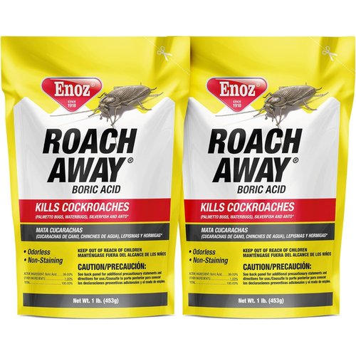Enoz Roach Away Boric Acid Powder - (2 Pack) 16 oz Bag - Kills Cockroaches, Silverfish, and Ants - Boric Acid Roach Killer and Ant Killer Powder