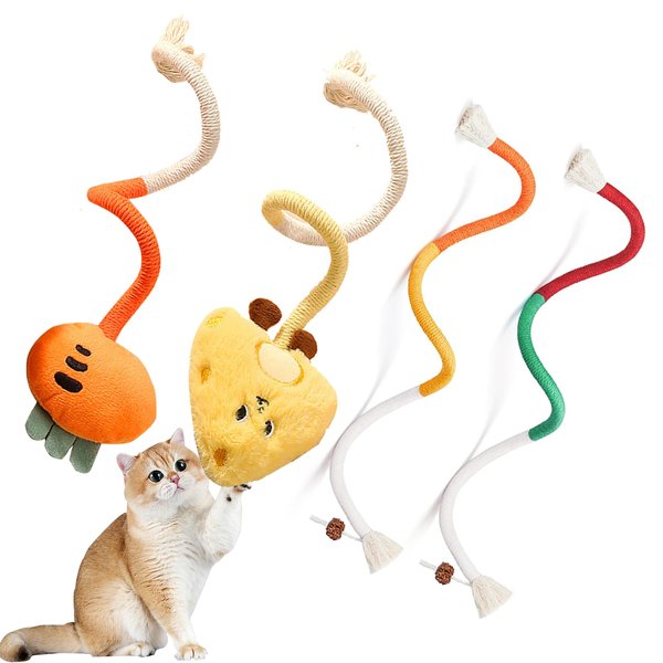 Benbabuwe 4Pcs Cat Toys for Indoor Cats Chew Ropes, Catnip Toys Interactive Cat Toy Safe Teeth Cleaning Toy for Kittens Cotton Rope Teeth Toys for Bored Cats Self Play Adult Cats, Yellow and Orange