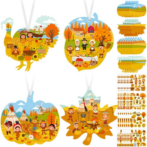 Civaner 32 Set Thanksgiving Craft for Kids Thanksgiving Sticker Scene Thanksgiving Party Supplies...