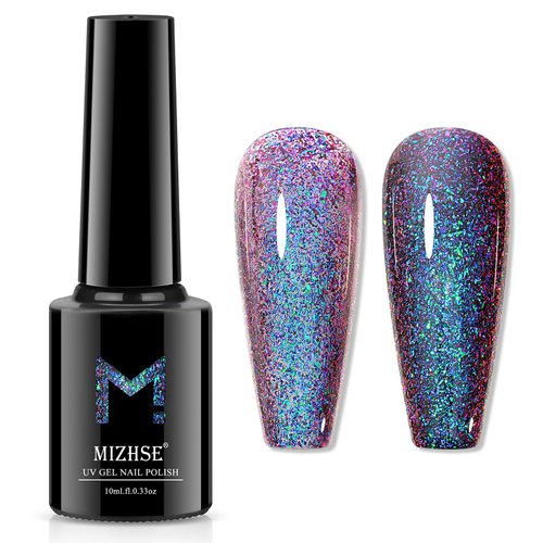 MIZHSE Holographic Glitter Gel Nail Polish Blue to Purple, Chameleon Magic Sequin Glossy Nail Art UV/LED Soak Off Manicure Set for Home Salon 10ml