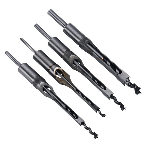 8MILELAKE 4pcs Square Hole Drill Bits, Woodworking Spiral Mortising Chisel Drill Bit Durable Hole Saw Kits 1/4 inch, 5/16 inch, 3/8 inch, 1/2 inch