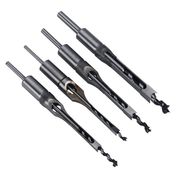8MILELAKE 4pcs Square Hole Drill Bits, Woodworking Spiral Mortising Chisel Drill Bit Durable Hole Saw Kits 1/4 inch, 5/16 inch, 3/8 inch, 1/2 inch