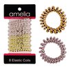 Amelia Beauty 1.5in Spiral Hair Ties - Pack of 8 Small Shinny Elastic Hair Telephone Cord Coils, Strong Hold, Gentle on Hair, Silver, Gold