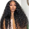 AUOCATTAIL Glueless Human Hair 13x6 Curly Wigs Pre Plucked HD Lace Deep Water Wave Lace Frontal Wig 180% Density 26 Inch
