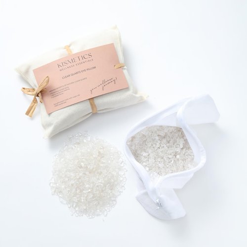 KISMETICS - Clear Quartz Eye Pillow, 100% Natural Crystal Eye Mask for Relaxation, Sleeping, Yoga, SPA and Travelling, Reusable and Durable, relaxing Gift for Men and Women (Clear Quartz)