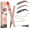 Microblading Eyebrow Pen - 3D Eyebrow Pencil Magical 4-Fork-Tip Eye Brow Pencils for Women, Precise Brush-Tip Pen Makeup, 24 Hours Water-proof & Smudge-proof Natural Fine Stroke (Light Brown)