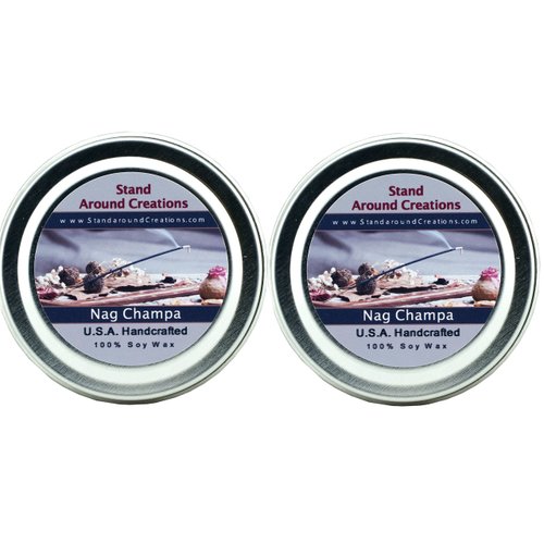 Premium 100% Soy Candles-Set of 2-2oz Tins - Nag Champa:The Aroma of Incense; Patchouli, Sandalwood, and Dragon's Blood Working Together to Create This Wonderful Blend.