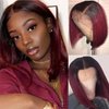 Kislemon Ombre Wine Red Bob Wigs Brazilian Human Hair Lace Front with Baby Hair 12inch Middle Part 2 Tones 1b/99J Wig 4×4 Straight Autumn Bob Middles Part for Black Women