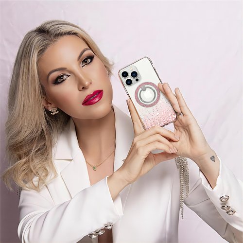 KOLIYALIC Magnetic Phone Ring Holder for MagSafe, Cute Twinkle Magnet Finger Ring Grip Holder Stand,MagSafe Accessories for Women iPhone 16 15 14 13 Pro Max Plus (Pink Glitter)