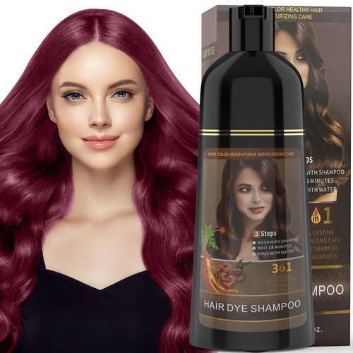 Beiler hair dye shampoo 3 in 1 Hair Color Shampoo for Women and Men Herbal Shampoo Hair Coloring Treated (Wine Red)