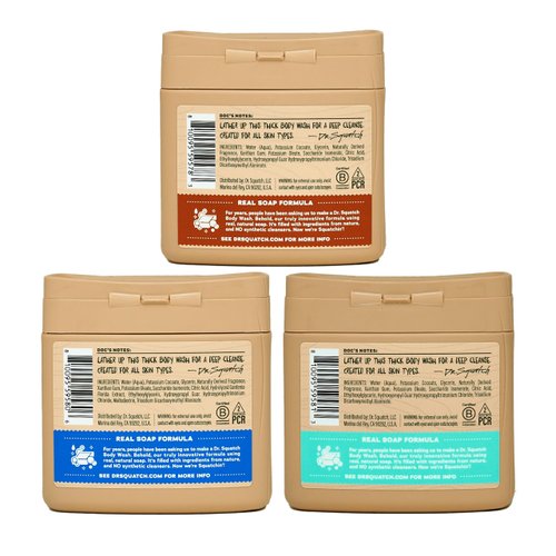 Dr. Squatch Natural Body Wash for Men - Non-Exfoliating - Wood Barrel Bourbon + Fresh Falls + Coconut Castaway (8 oz, 3 Pack)