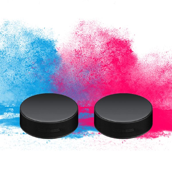 Hockey Puck Gender Reveal Party - Exploding Pink and Blue Ice Hockey Pucks Boy or Girl Gender Reveal Party Supplies (2 Pack)