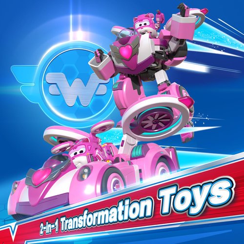 Super Wings Transformer Toys, 7" Super Robot and 2" Mini Dizzy Transforming Suit, 2 in 1 Car Robot Toys Action Figure, Racing Cars Playset for Boys and Girls Age 3+, Gifts for Preschool Kids, Pink