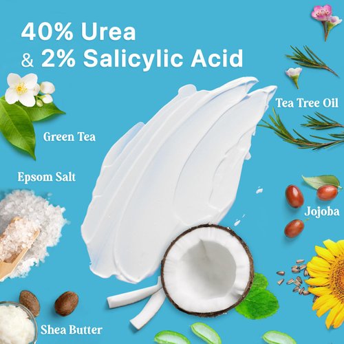 Ebanel Urea Cream 40% plus Salicylic Acid 2%, Foot Cream for Dry Cracked Heels Feet Knees Elbows Hands, Foot Dead Skin Cuticle Callus Remover Toenail Softener, Keratolytic Skin Barrier Repair Cream