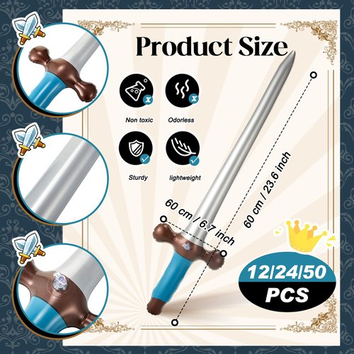 Outus 24 Pcs Inflatable Swords Inflatable Pirates Sword Pirate Party Favors for Theme Party Birthday Swimming Pool Party Cosplay Halloween Costume Accessories Stage Props, 24 Inch