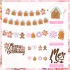 K KUMEED Christmas Birthday Decorations,Pink Gingerbread Man Merry Birthday Theme Banner Candy House Cake Topper Latex Balloons for Boys Girls Birthday Party Supplies Baby Shower