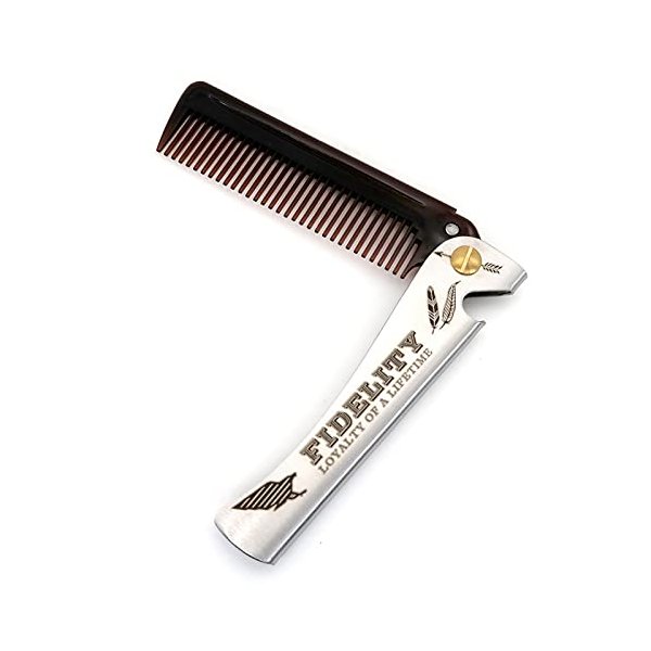 Fidelity Neodymium Flip Comb for Men, Fine Tooth Hair Comb Straightener for Everyday Grooming Styling Hair, Beard or Mustache, Ergonomic bottle opening function, Pocket sized for Easy Carry