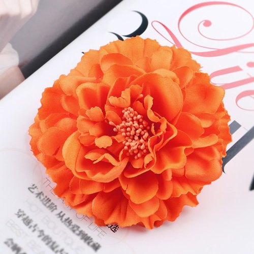 TOKIMMASH Boho Peony Flower Hair Clip for Fashion, Party & Wedding, Orange-red, Women's Hair Accessory, 11 cm (width) x 2 cm (height)