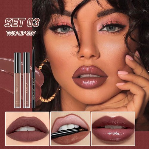 ZAMANIYA 3 In 1 Lip Gloss Set With Matte Lipstick ,Moisturizing Lip Gloss And 2mm Lip Liner Liquid Lipstick Long Lasting Makeup Lip Plumping Lipstick Lipgloss Soft And Smooth Like Cream(03 - Mad Blackberry)