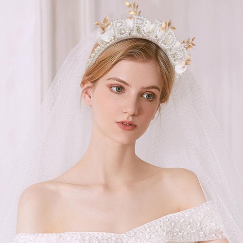 Pearl Bride Headband Bachelorette Party Decorations Bride Bride To Be Headband Bride Headband Wide Pearl Headband for Bachelorette Party, White Artificial Flower Headband for Bridal Shower Gift