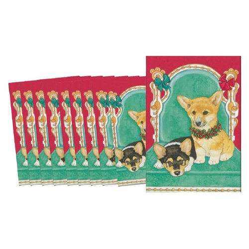 Pipsqueak Corgi Christmas Cards : 10 Holiday Cards with Red Envelopes - ADORABLE!