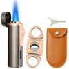 Futlidys 420 Carbon Steel 𝐂𝐮𝐭𝐭𝐞𝐫 and Torch Lighter Set, Built-in 𝐏𝐮𝐧𝐜𝐡, Triple Jet Flame Butane Lighter, Refillable Windproof Gas Lighter. Grey(Sold Without Gas)