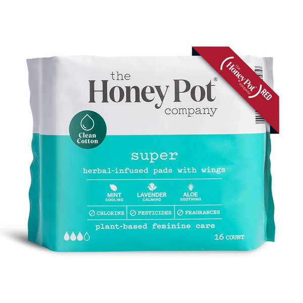 The Honey Pot Feminine Pads with Wings, Super Absorbency, Herbal All Natural, (16 Count)