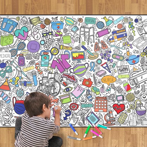Giant Coloring Poster - Premium Jumbo Coloring Sheets for Kids & Adults with Thick Bleed-Resistant Pages, Use on Floor, Wall, or as Table Cloth, Use with Alcohol Based Markers (42” x 30”, Medical)