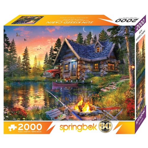 Springbok's Sunkissed Cabin 2000 Piece Puzzle for Adults Features a Beautifully Illustrated Lakeside Cabin Retreat