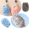 2 Pcs Bath Shower Pouf Sponge 2 in 1 Exfoliating Mesh Pouf Sponge Loofah Bath Glove with Elastic Hand Strap for Women Men Kid Bathroom