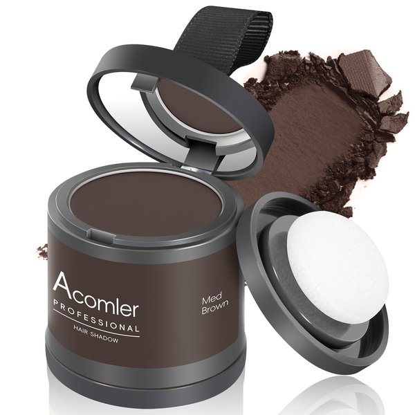 Acomler Instantly Root Cover Up Hairline Shadow Powder, Root Touch Up Hair Powder 0.35 Ounce for Thinning Hair, Grey Hair Coverage Hair Powder for Women, Men, Beard Line, Bald Spots (Medium Brown)