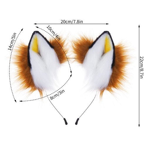 Fox Cat Fur Ears Hair Headwear Wolf Animal Halloween Cosplay Costume Faux Cat Fox Long Fur Ears Anime Costume Headband Brown