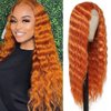 FEEL ME 28inch Synthetic Deep Wave Wig Long Ginger Curly Wigs for Black Women Orange Deep Curly Synthetic Lace Front Wig Middle Part Fake Scalp Natural Crimps Curls Daily Party Wig