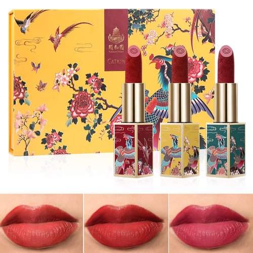 Catkin Carving Lipstick Set Matte Red Orange Long Lasting Moisturizing Lip Stick Makeup Gift (SUM...