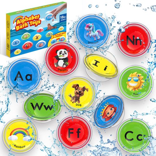 Montessori Toys for 1 2 3 Year Old,26pcs Float & Find Alphabet Bubbles Mold Free Bath Toys for Kids Ages 1-3,Alphabet Preschool Learning Activities for Baby Toddler