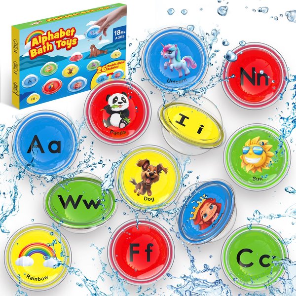 Montessori Toys for 1 2 3 Year Old,26pcs Float & Find Alphabet Bubbles Mold Free Bath Toys for Kids Ages 1-3,Alphabet Preschool Learning Activities for Baby Toddler