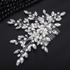 Teyglen Bridal Rhinestone Wedding Hair Comb Silver Crystal Pearl Side Comb Bridal Hair Piece Wedding Hair Accessories for Women Girls