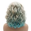 Meiyite Hair Curly Short 13inch Honey Blonde Blue Mix Wig Half Hand Tied Heat Resistant Synthetic Lace Front Wigs