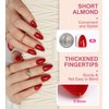 Morily Red Press on Nails, 30Pcs Short Almond Fake Nails Glossy Acrylic False Nails Reusable Full Cover Stick on Nails for Women, 15 Sizes, Thicker Fingertips