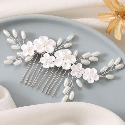 Latious Flower Bride Wedding Hair Comb Silver Pearl Bridal Hair Clip Hair Piece Hair Accessories for Women and Girls
