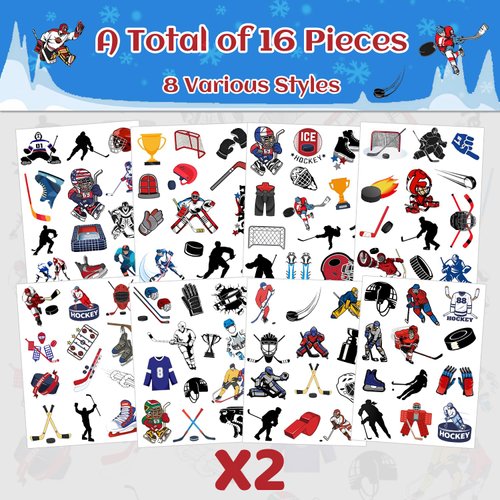 192pcs Ice Hockey Temporary Tattoos Ice Hockey Themed Birthday Party Favors Decorations Supplies for Kids Gifts Classroom School Prizes
