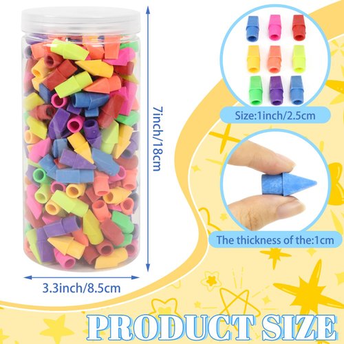 PRALB 400PCS Pencil Top Eraser Bulk Caps for Pencils,Chisel Shape Erasers Toppers Assorted Colors for Party Favors Games Prizes, Pencil Top Erasers Cap for Home School Classroom Office