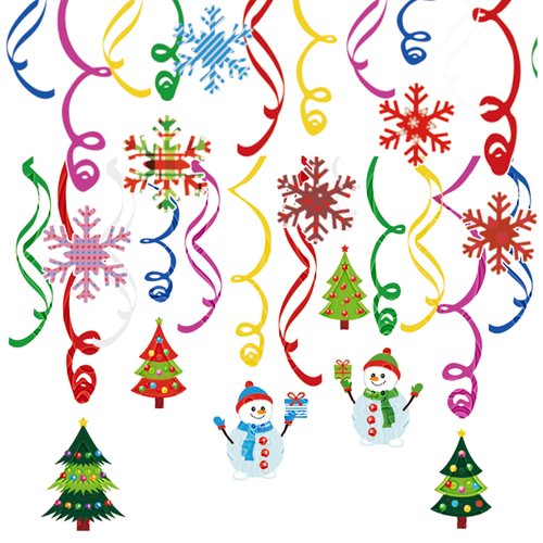 Christmas Party Decorations, WYNK 24 Pcs Xmas Holiday Hanging Swirls Decoration, Snowman Snowflake Ceiling Hanging Decorations for Indoor Outdoor Christmas Party Supplies Xmas Decor