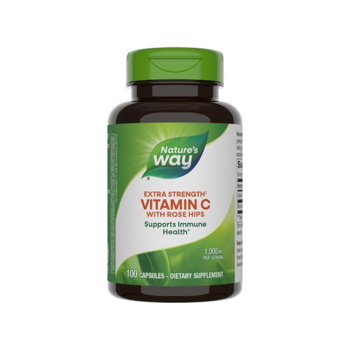 Nature's Way Extra Strength** Vitamin C with Rose HIPS, Supports Immune Health*, Collagen Production*, High Potency Vitamin C, 100 Capsules (Packaging May Vary)