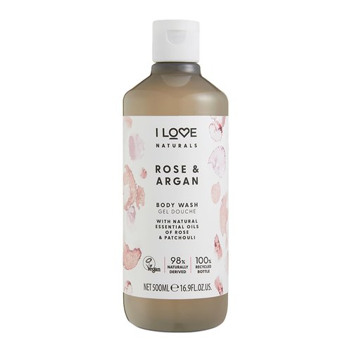 I Love Naturals Rose and Argan Body Wash - Moisturizing Body Wash - Infused with Essential Oils - Plant-Based Body Cleanser - 16.9 oz