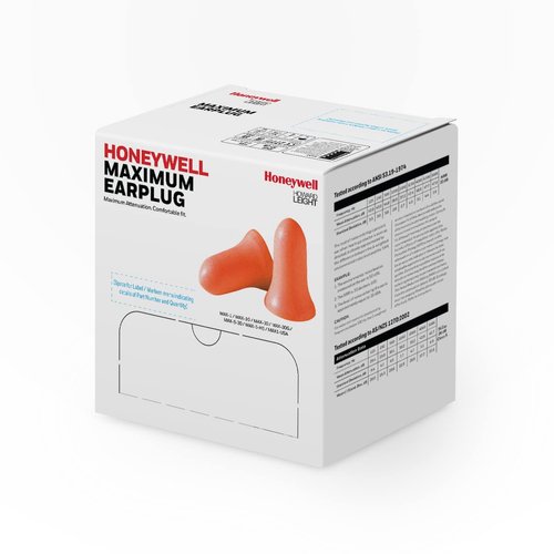 Honeywell Howard Leight by Maximum Corded Disposable Foam Earplugs, 100 Pairs, Orange
