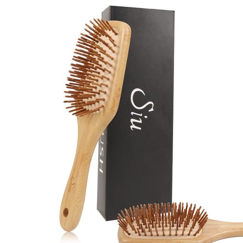 SIU Bamboo Paddle Hair Brush Detangling Hairbrush for Women, Men and Kids, Suitable for All Hair Styles - Small